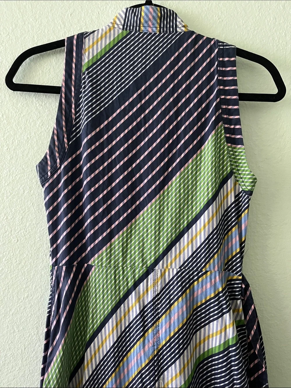 Tori Burch Sleeveless Striped Midi Dress in Navy & Green